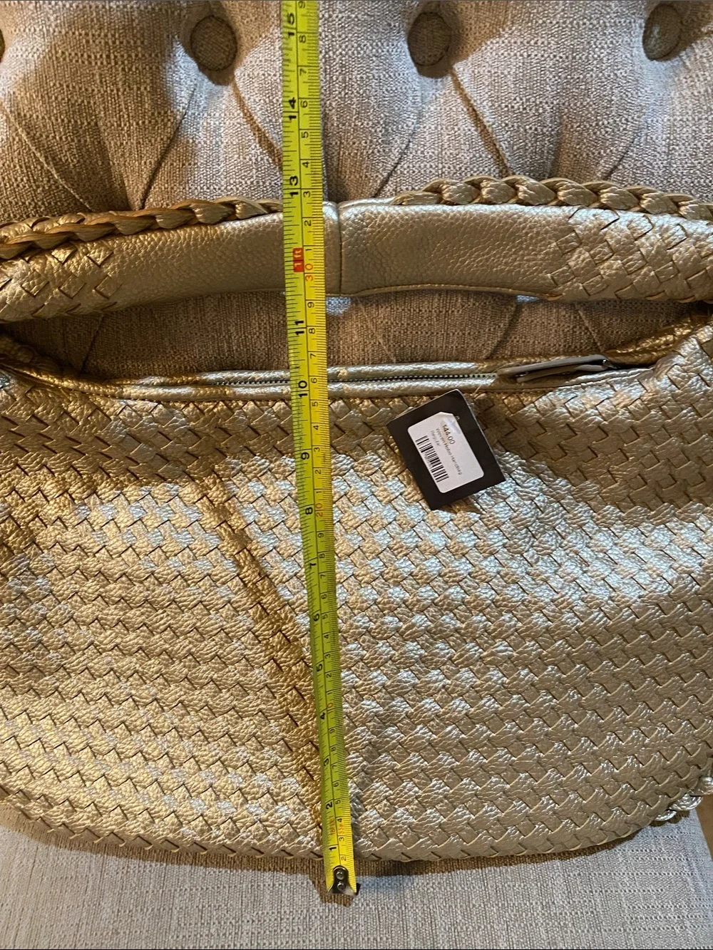 NWT Boutique Metallic Gold Woven LARGE Retro Hobo Bag Soft and an Eye catcher!